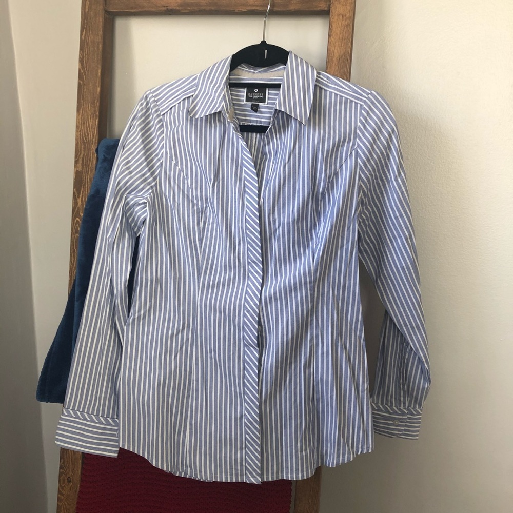 Express Blue Striped Button Down